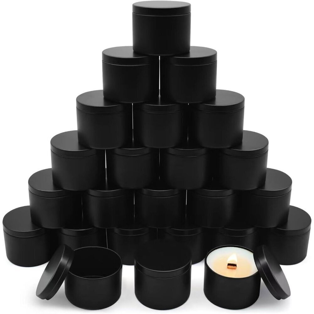 Black Metal Candle Tins 8oz, 24-Pack Matte for Making